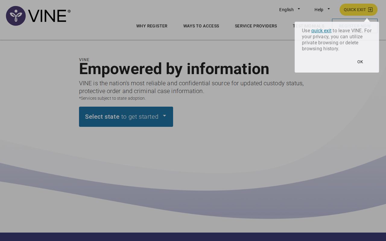 VINELink custody status and notification service webpage