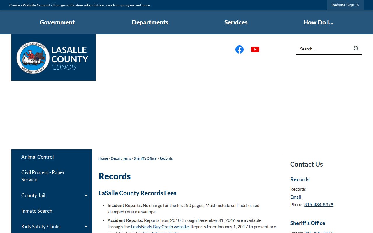 LaSalle County Sheriff's Records unit request webpage