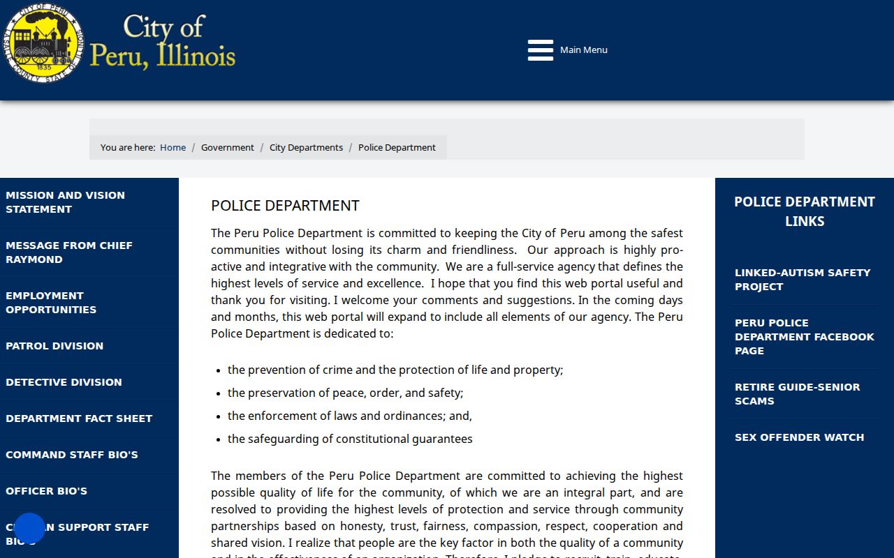Peru criminal records police department page