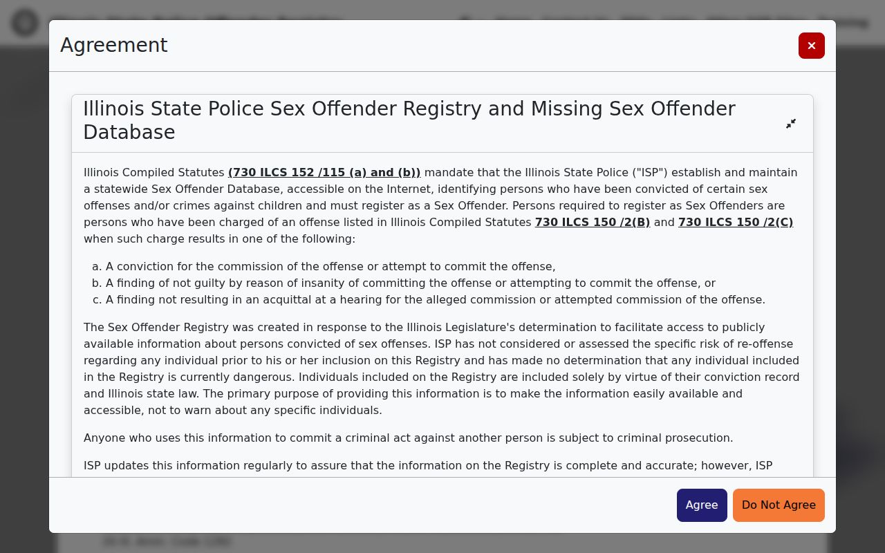 Illinois State Police registration unit information for LaSalle County sex offender records